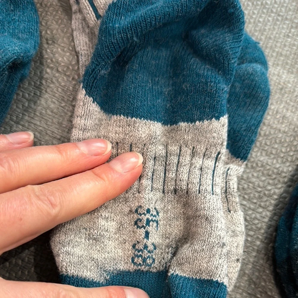 Women’s gray and teal WOOL socks.